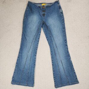 Vintage Gasoline Jeans Womens 9 Blue Flare Button Fly Zip Pockets Denim Y2K
